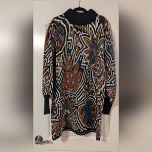 Farm Rio Colorful Patterned Knit Sweater Dress